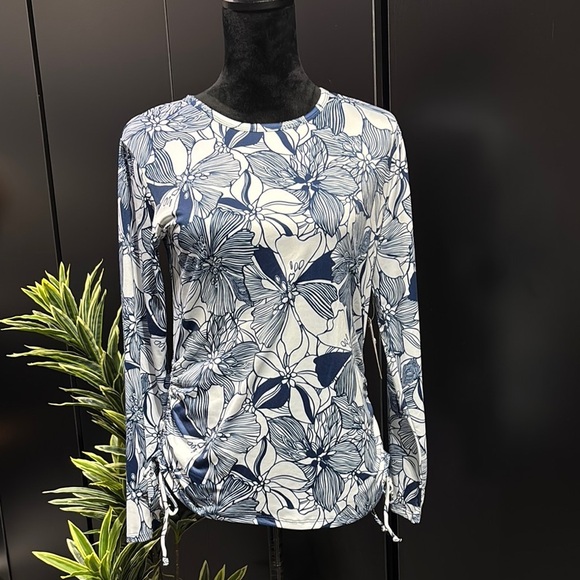 Stella Parker UPF 30+ sun protection,long sleeve tie up side ruching pattern top - Picture 1 of 11